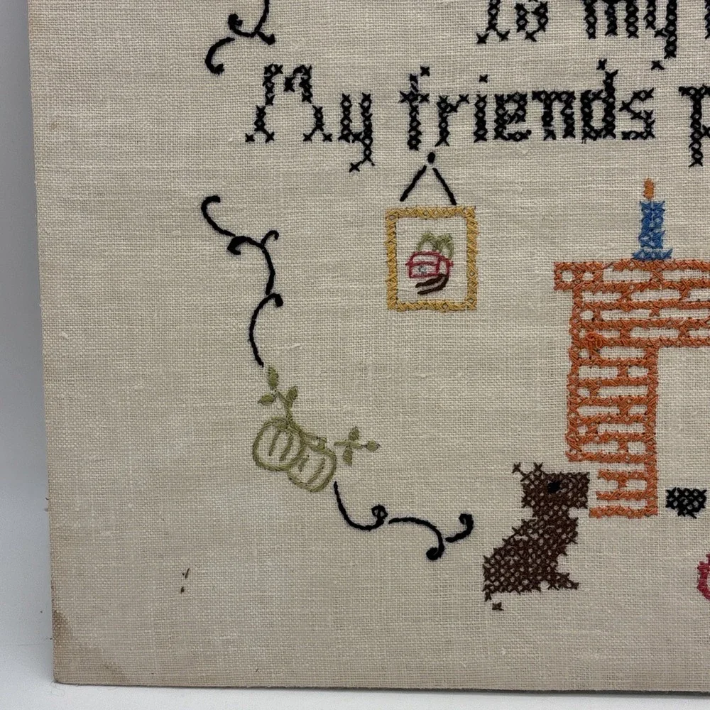 Vintage Needlework Rustic Primitive Wall Decor Country 1950